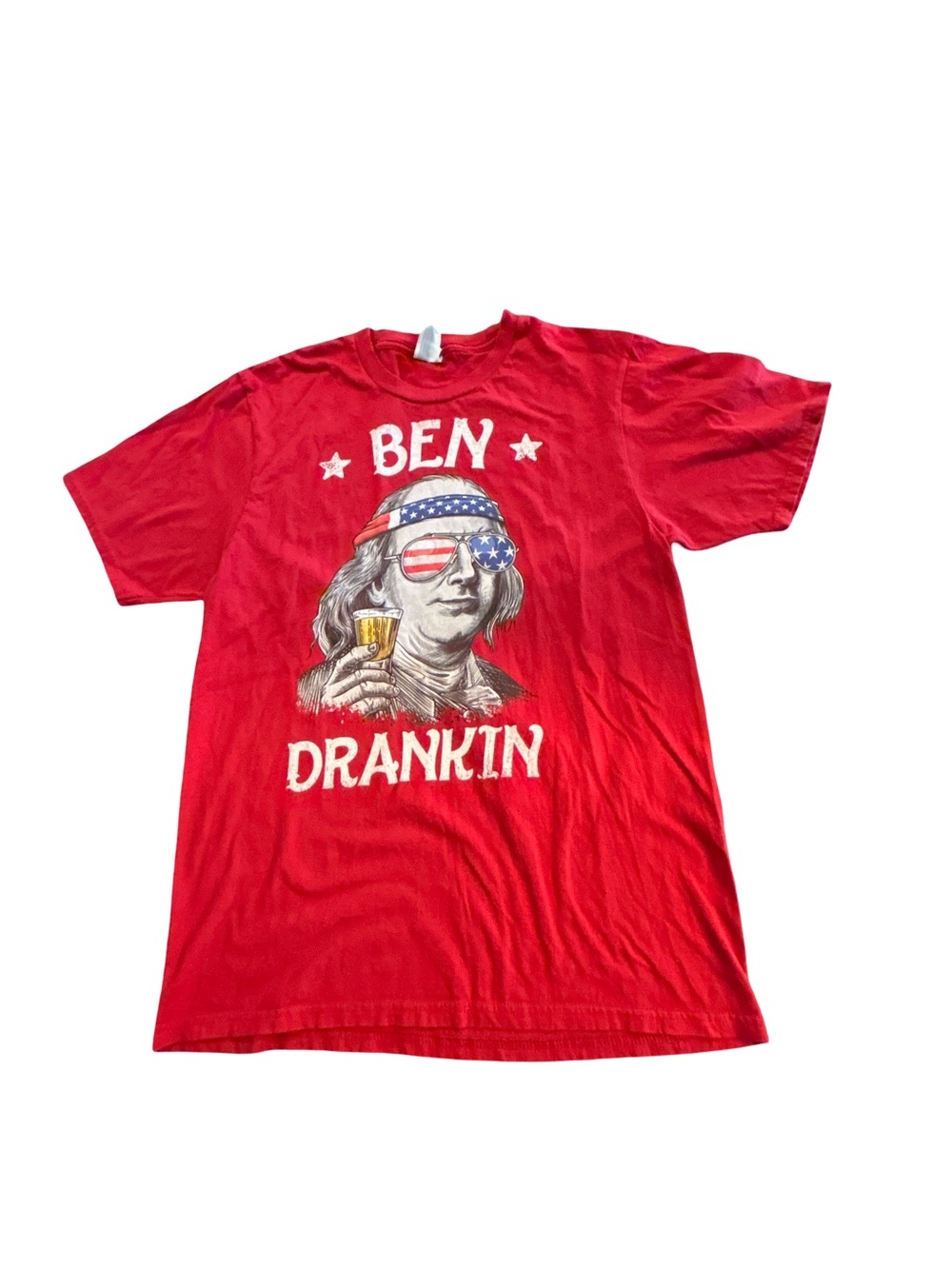 Ben Drankin Patriotic Graphic T-Shirt Red Size Small 100% Cotton American Gothic